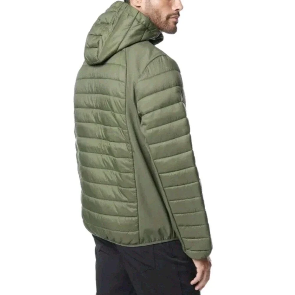 Merrell Men's Hooded Mixed Media Puffer Softshell Jacket,‎ Green, XL